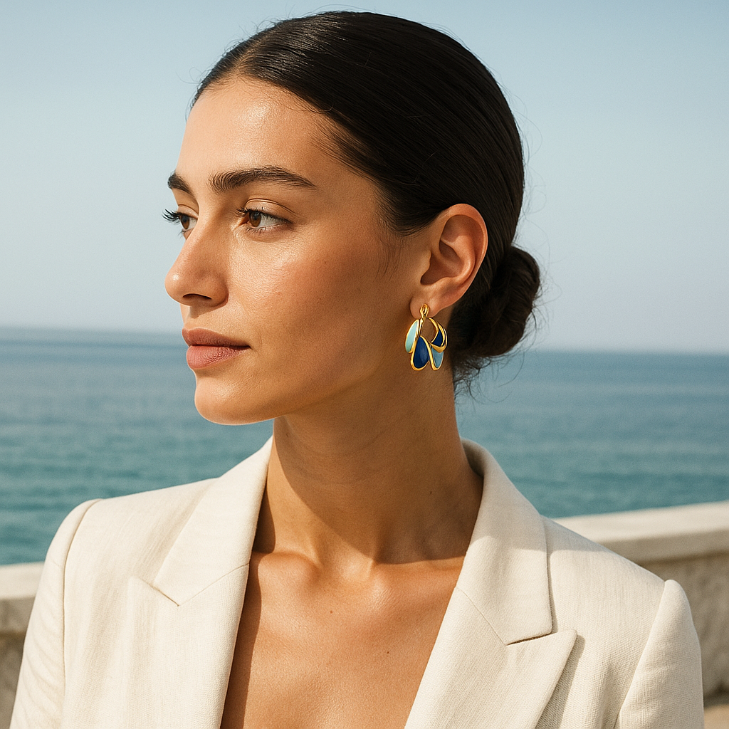 Brincos de Argola em Esmalte Ouro e Azul